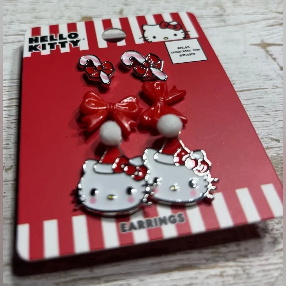 New 3 Festive Hello Kitty Earrings NWT
